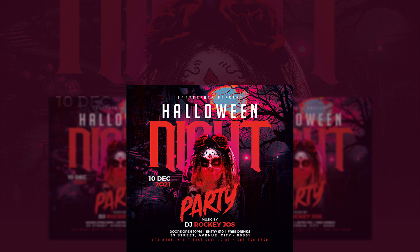 Advertising  envato market flyer template graphicriver Halloween Halloween party horror night nightclub party