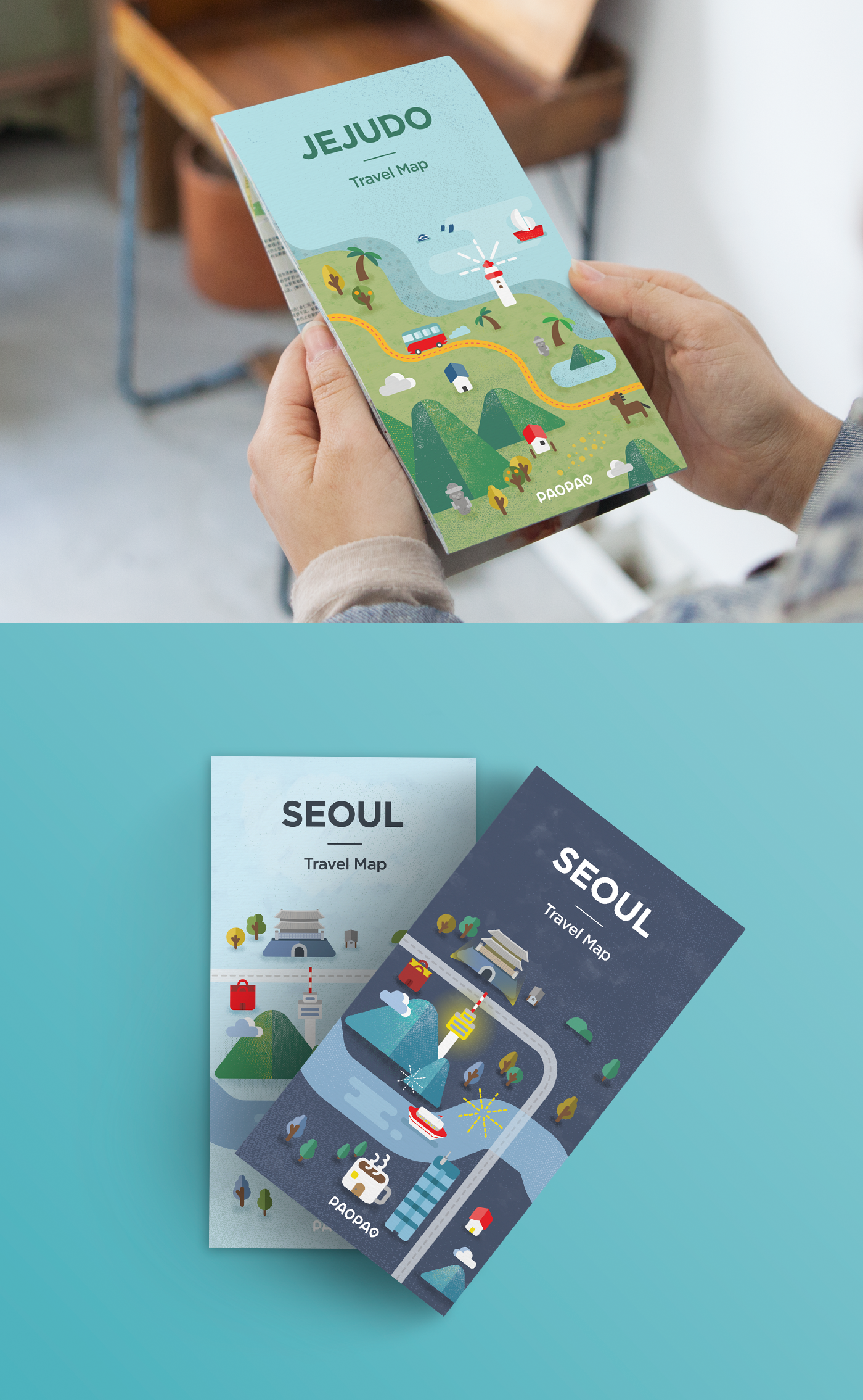 Icon map seoul Korea asia Travel trip poster paper map ILLUSTRATION 
