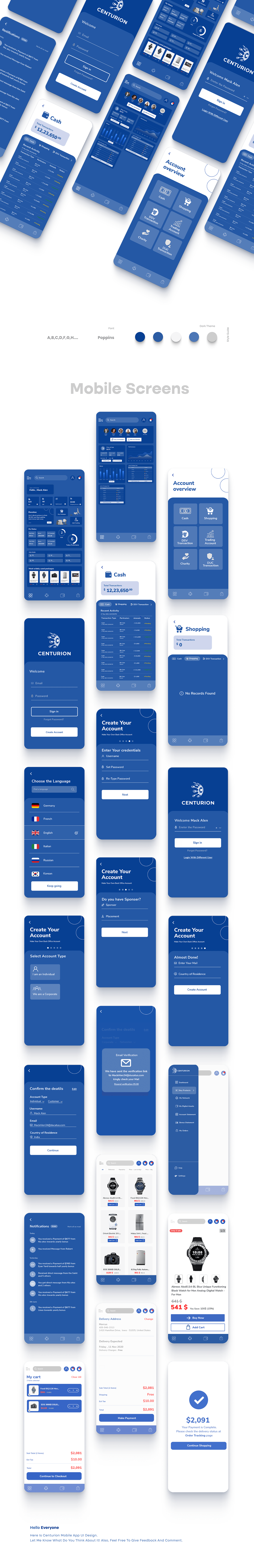 blue theme centurion Mobile app ui design UI/UX user interface Web Design 