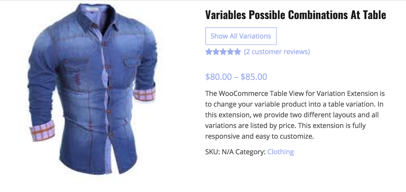 wordpress Ecommerce Product Table Variations