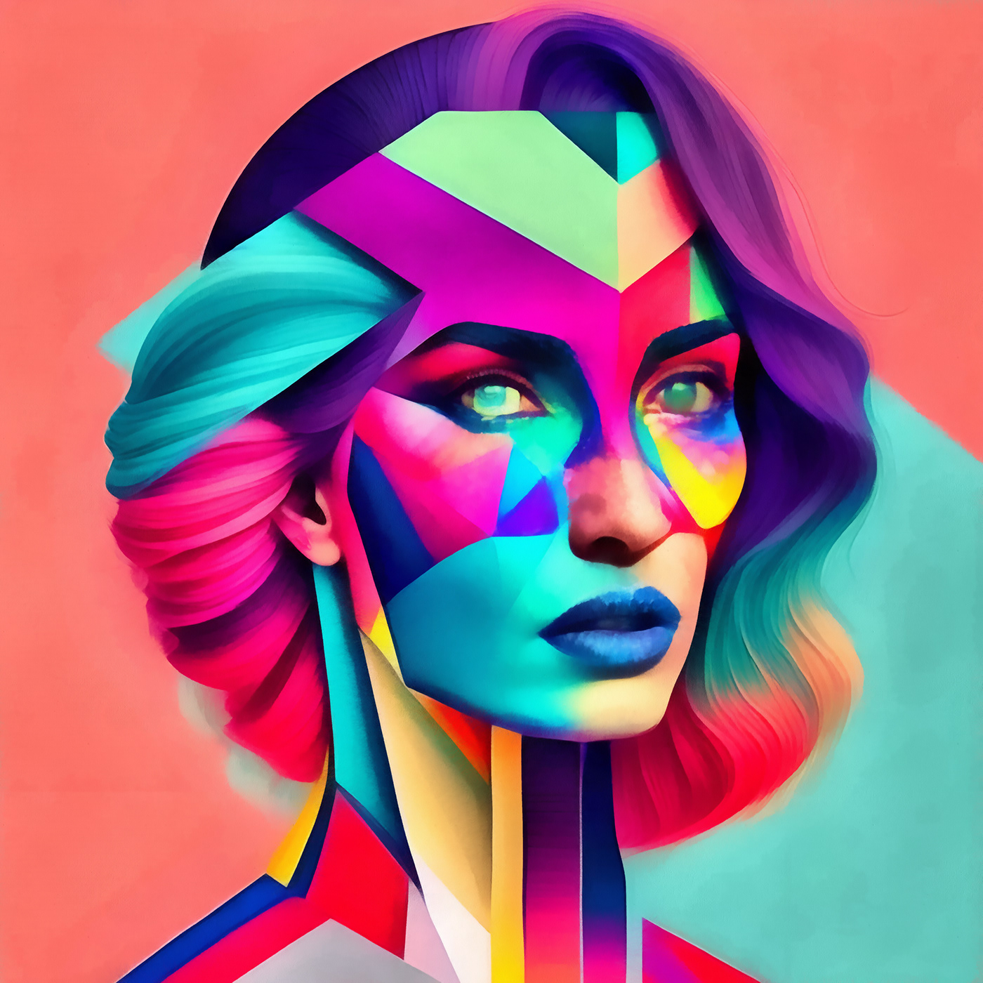 Abstract Art artistic colorful decoration digital illustration framed art prints geometrical shapes home poster Oil Painting woman portrait