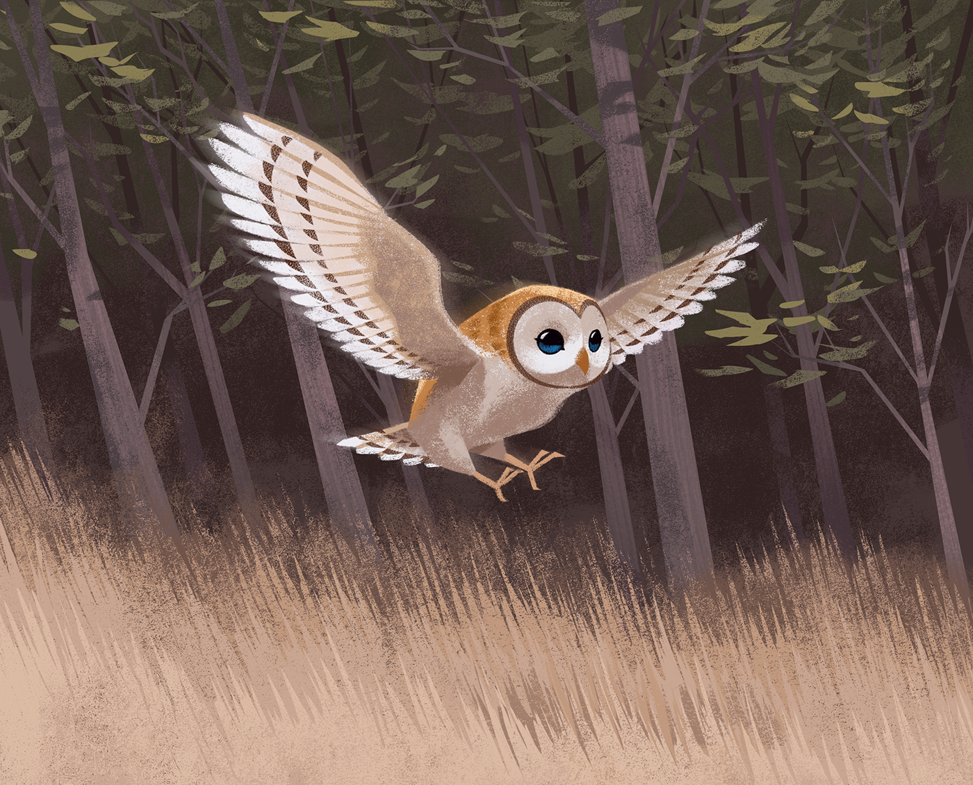 owl forest background design trees bird Flying