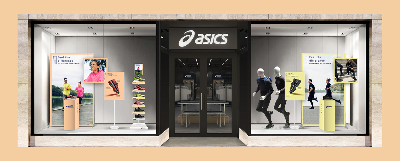 art direction  Asics creative concept footwear graphic design  Retail running sports Visual Merchandising
