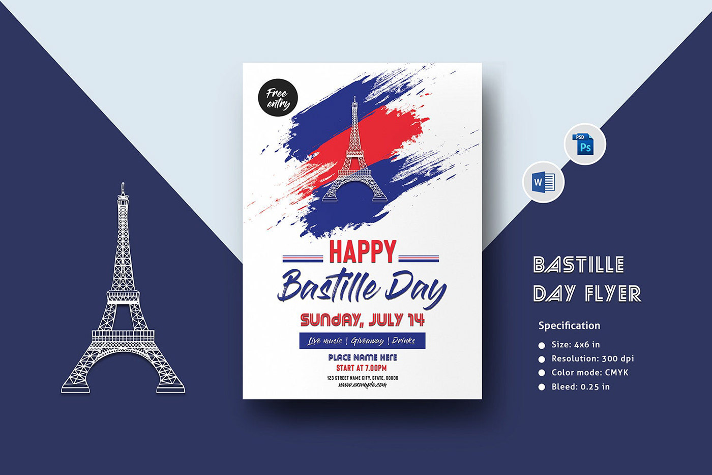bastille day bastille event flyer invitation template French Party july 14th photoshop template ms word celebration poster