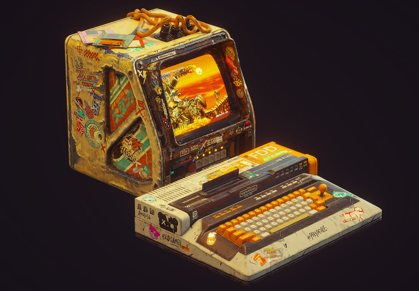 Retro Scifi tech console Games vintage 80s