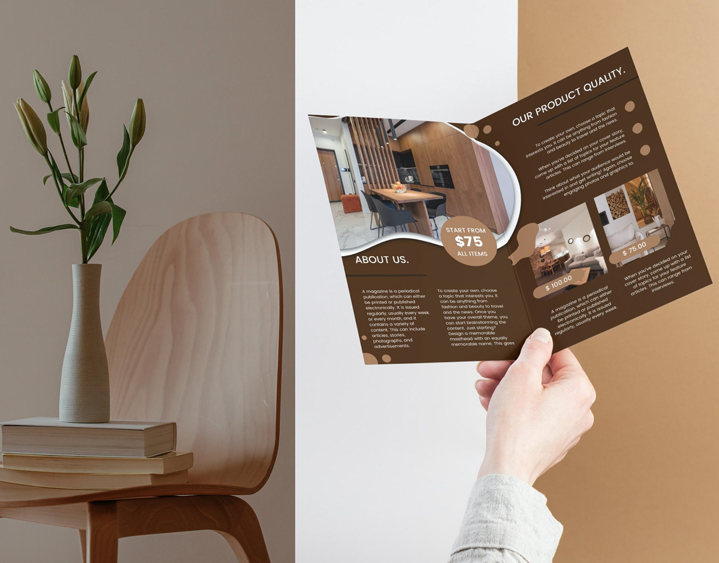 design Graphic Designer indoor furniture bifold brochure design Advertising  designer Broucher Brouchers