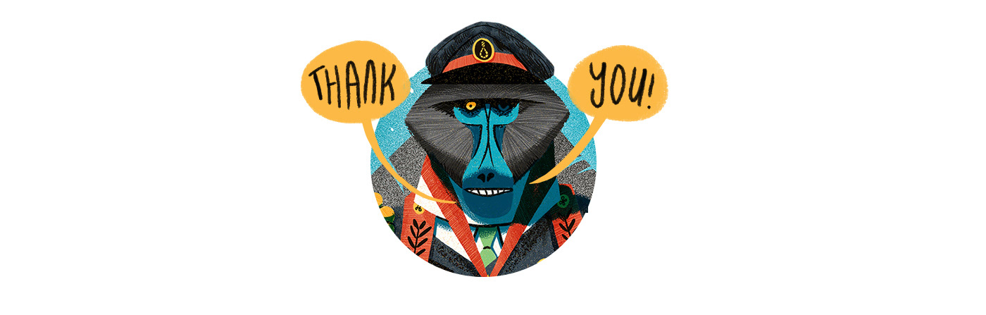 Baboon monkey general dictator medals ILLUSTRATION  texture bananaleafs characterization portrait