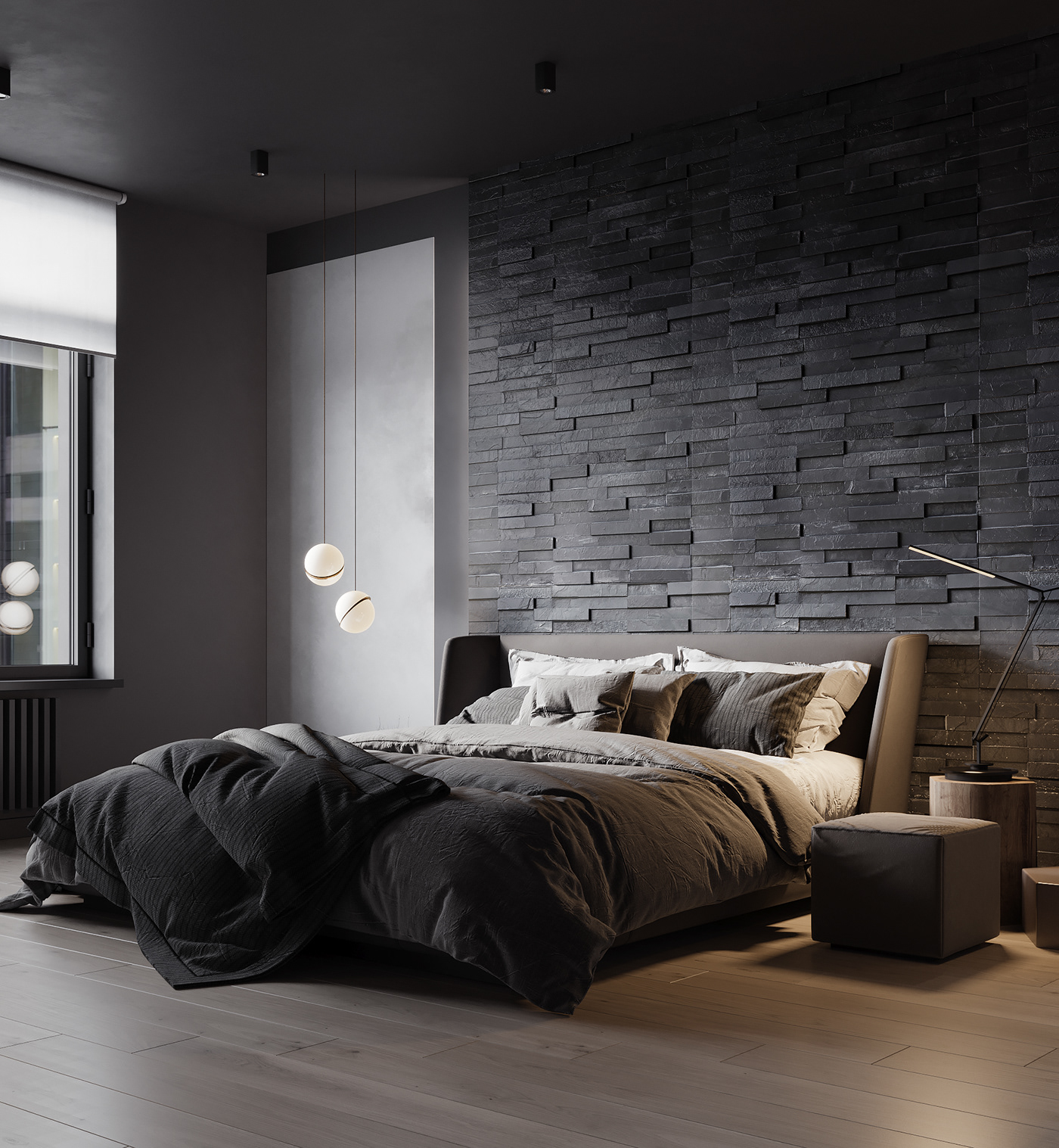 3dsmax bedroom black CGI CoronaRender  design Düsseldorf germany Interior visualization