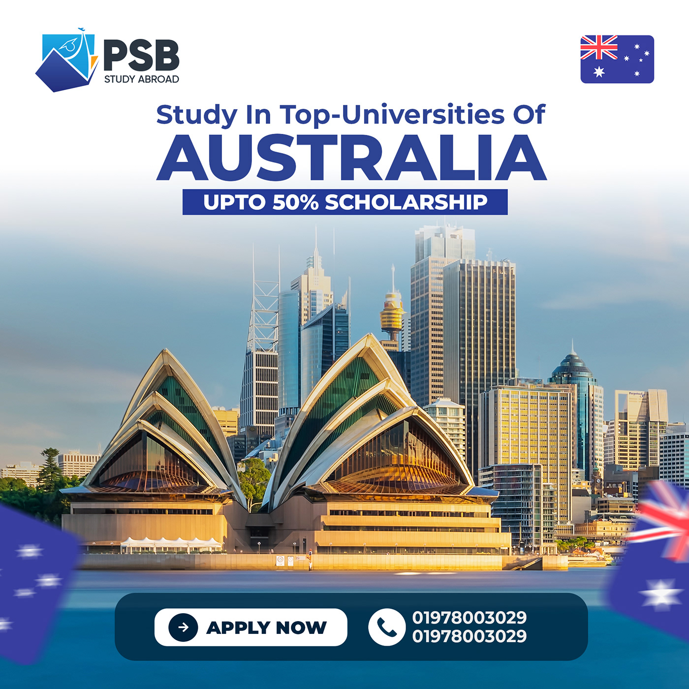PSB Study Abroad - Australia Visa - Minimal Social Media Post Design 