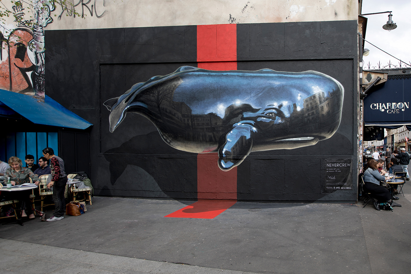 Whale Paris le mur Mural nevercrew Street Art  sperm whale