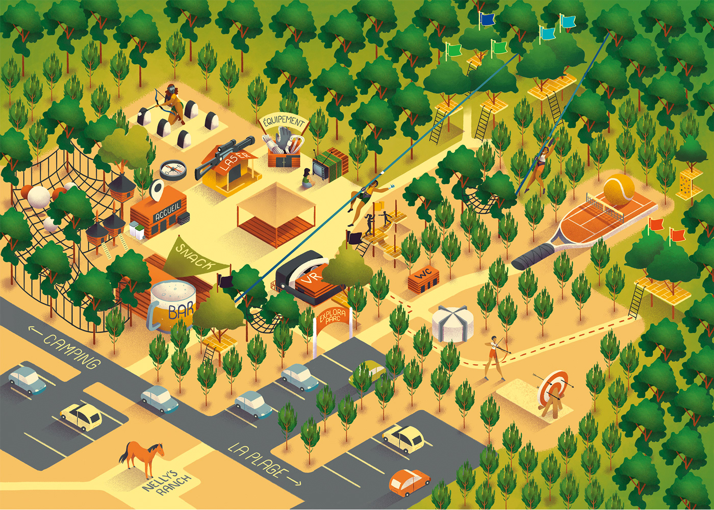 adventure AMUSEMENT Games houses ILLUSTRATION  loisir map parc play Tree 