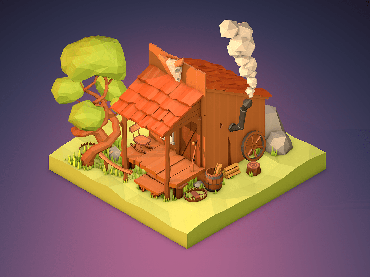 3D art cartoon design game house ILLUSTRATION  LOW lowpoly poly