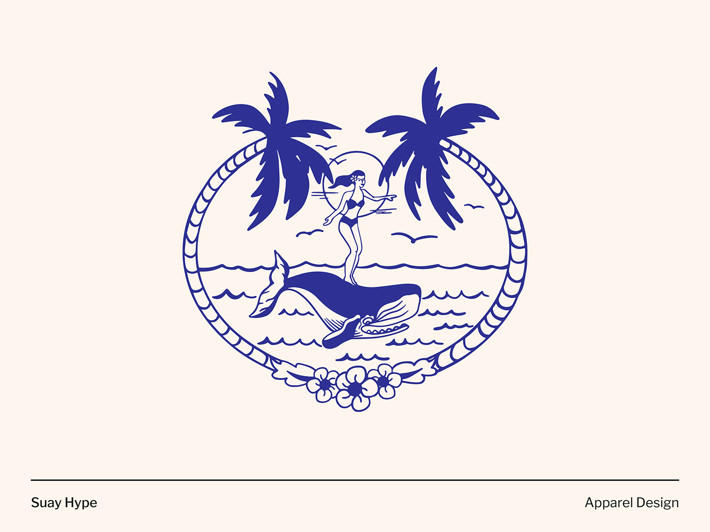 Woman surfing on a whale apparel design