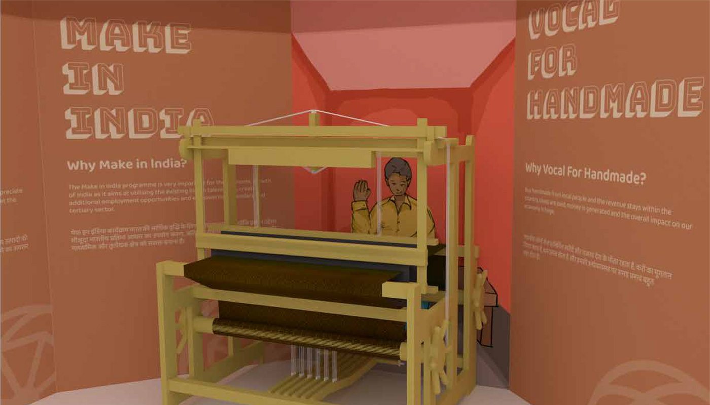 Exhibition Design  ILLUSTRATION  interactive exhibition Khadi Space design sustainable fabric virtual exhibition walkthrough