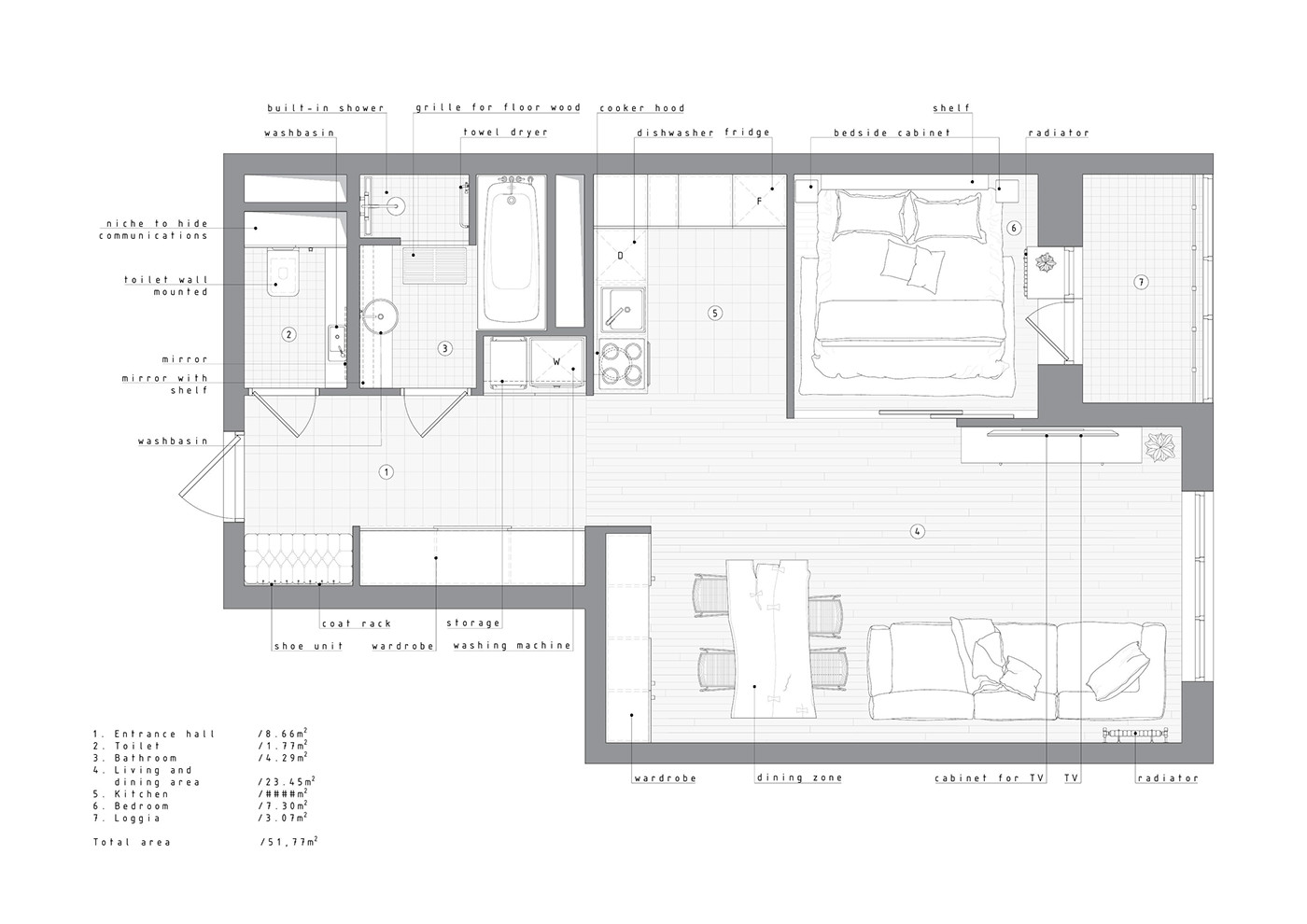 Tiny apartment 3D small design visualization architecture Interior concrete archviz