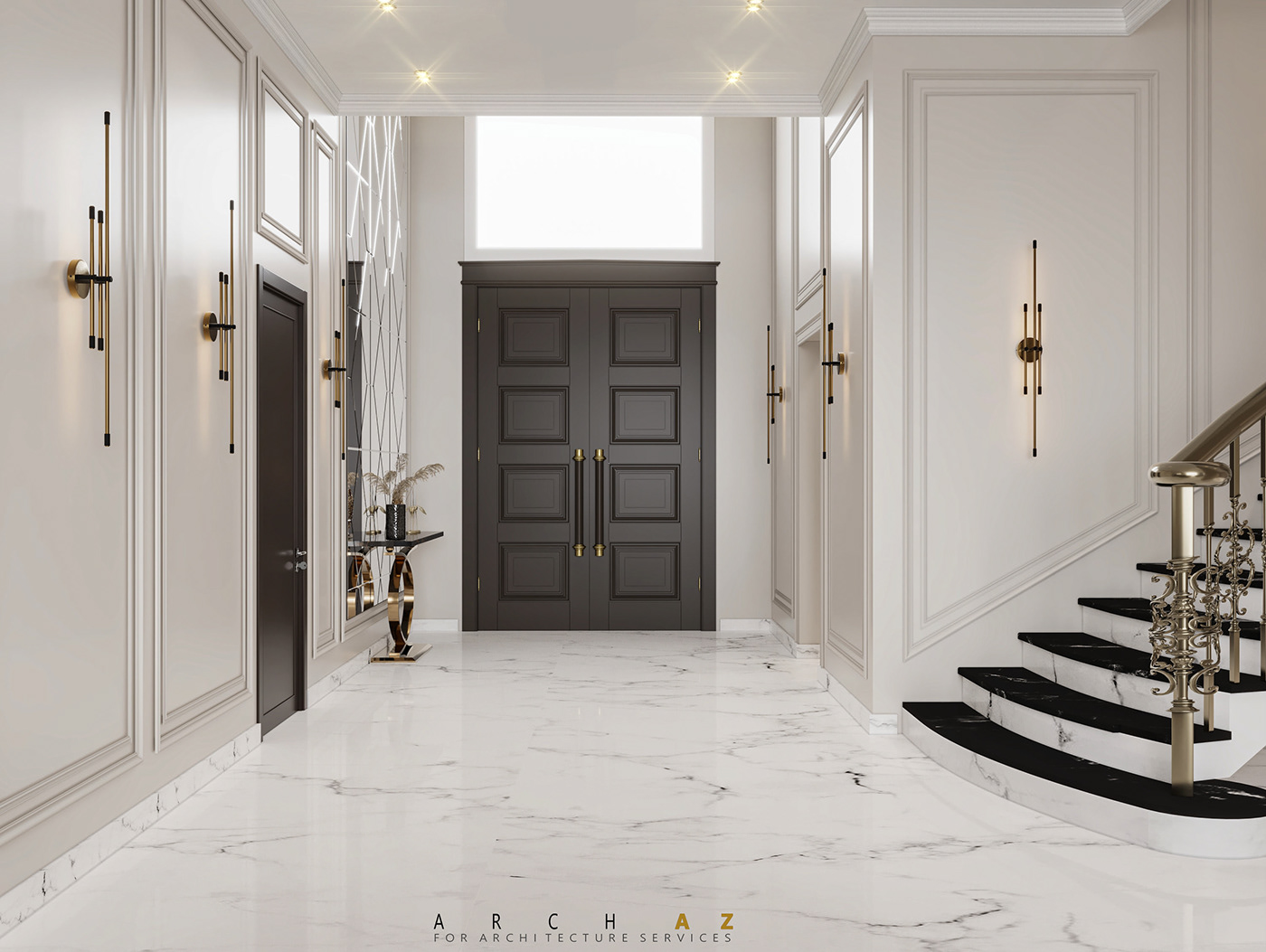 reception dining kitchen interior design  architecture visualization neoclassic luxury Villa classic interior design