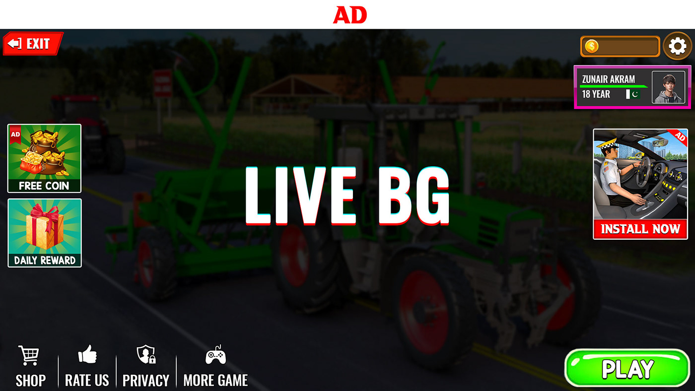 Tractor farming Farming game UI/UX ui design game business Logo Design ux/ui tractor farming game