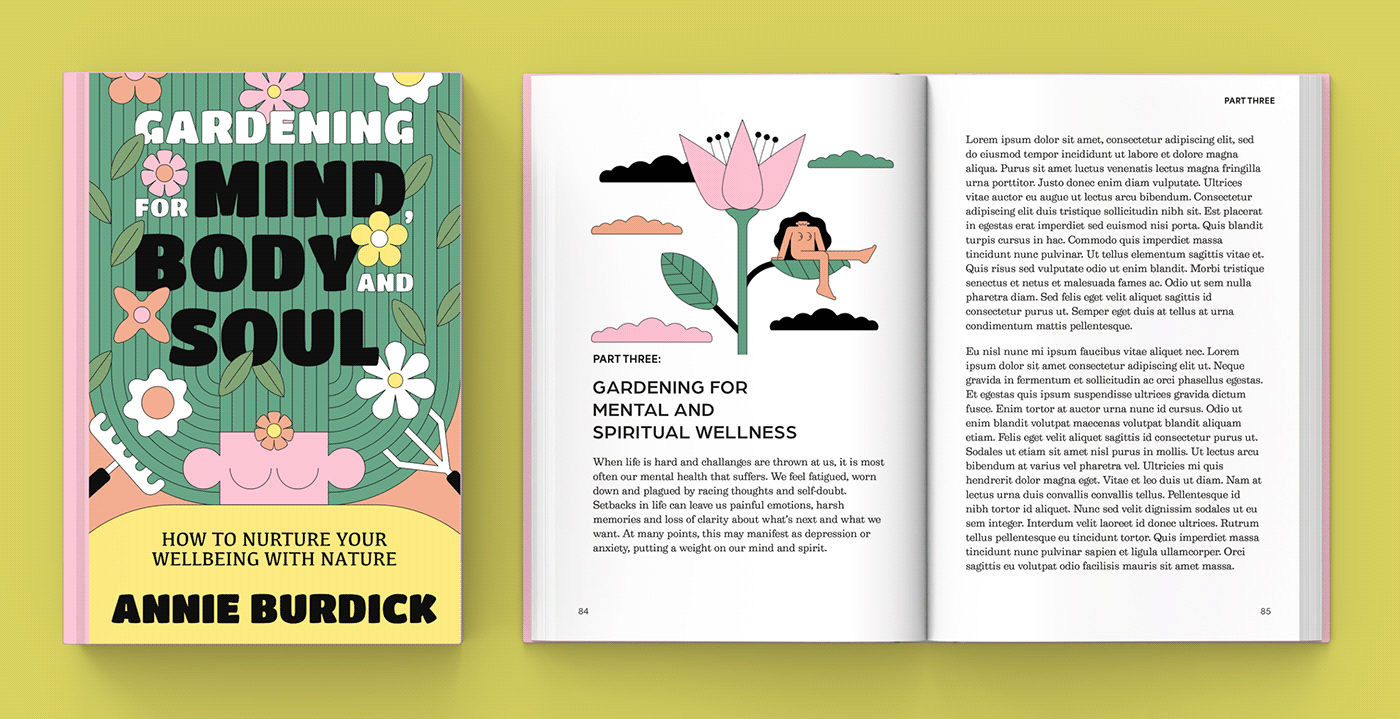 ILLUSTRATION  book illustrations Spot Illustrations cover illustration book cover illustration gardening Wellness wellbeing relax meditation