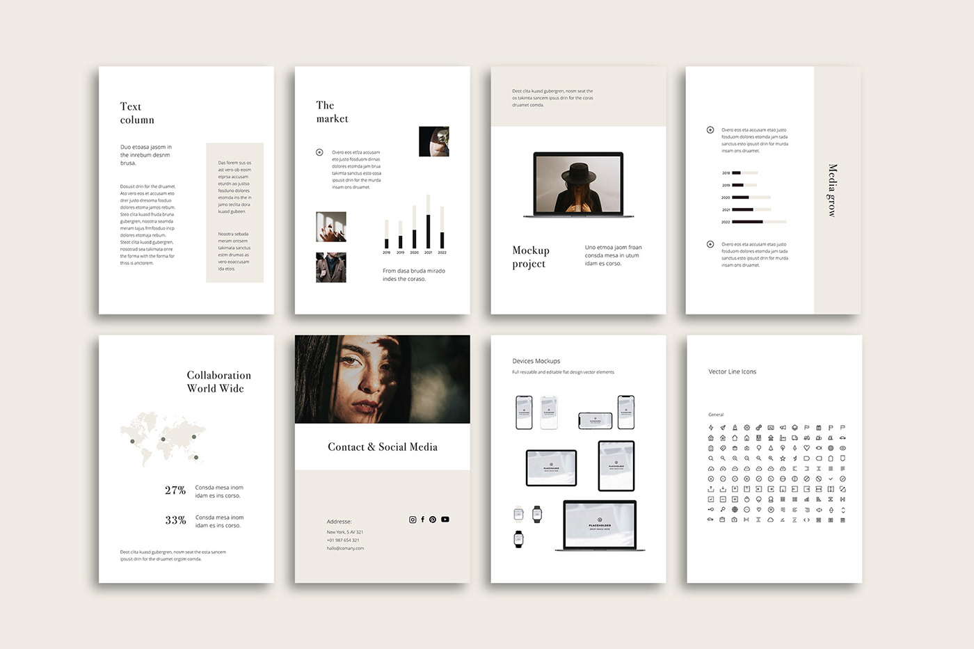 Powerpoint Keynote template presentation Lookbook vertical ebook Fashion  simple & clean minimal design
