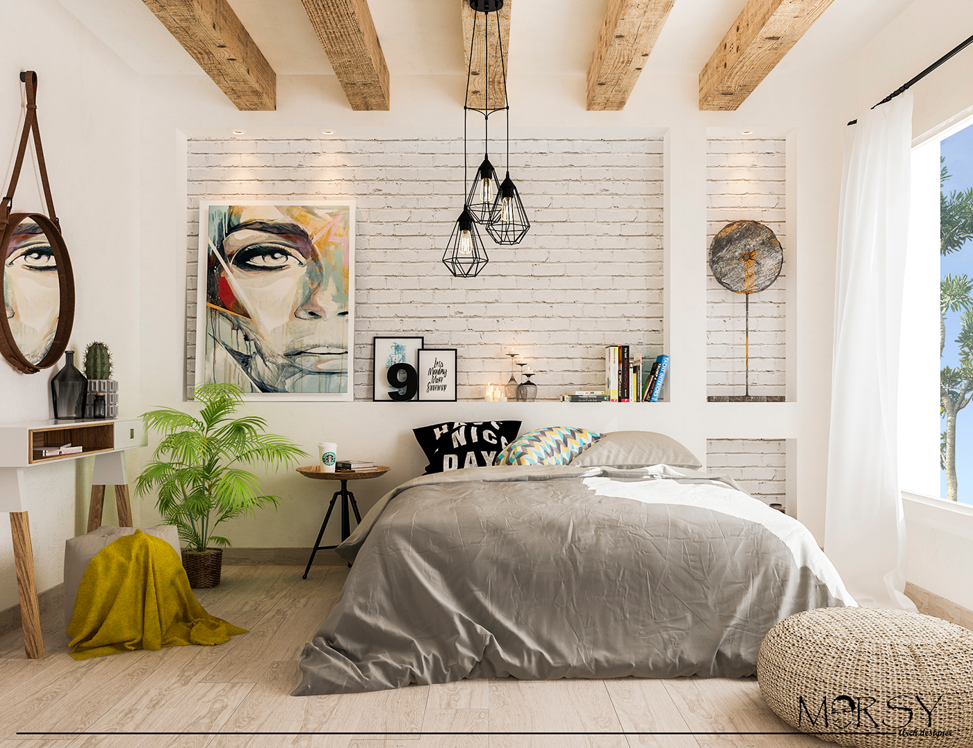 interior design  architecture Free lancer free bedroom modern bedroom brick art