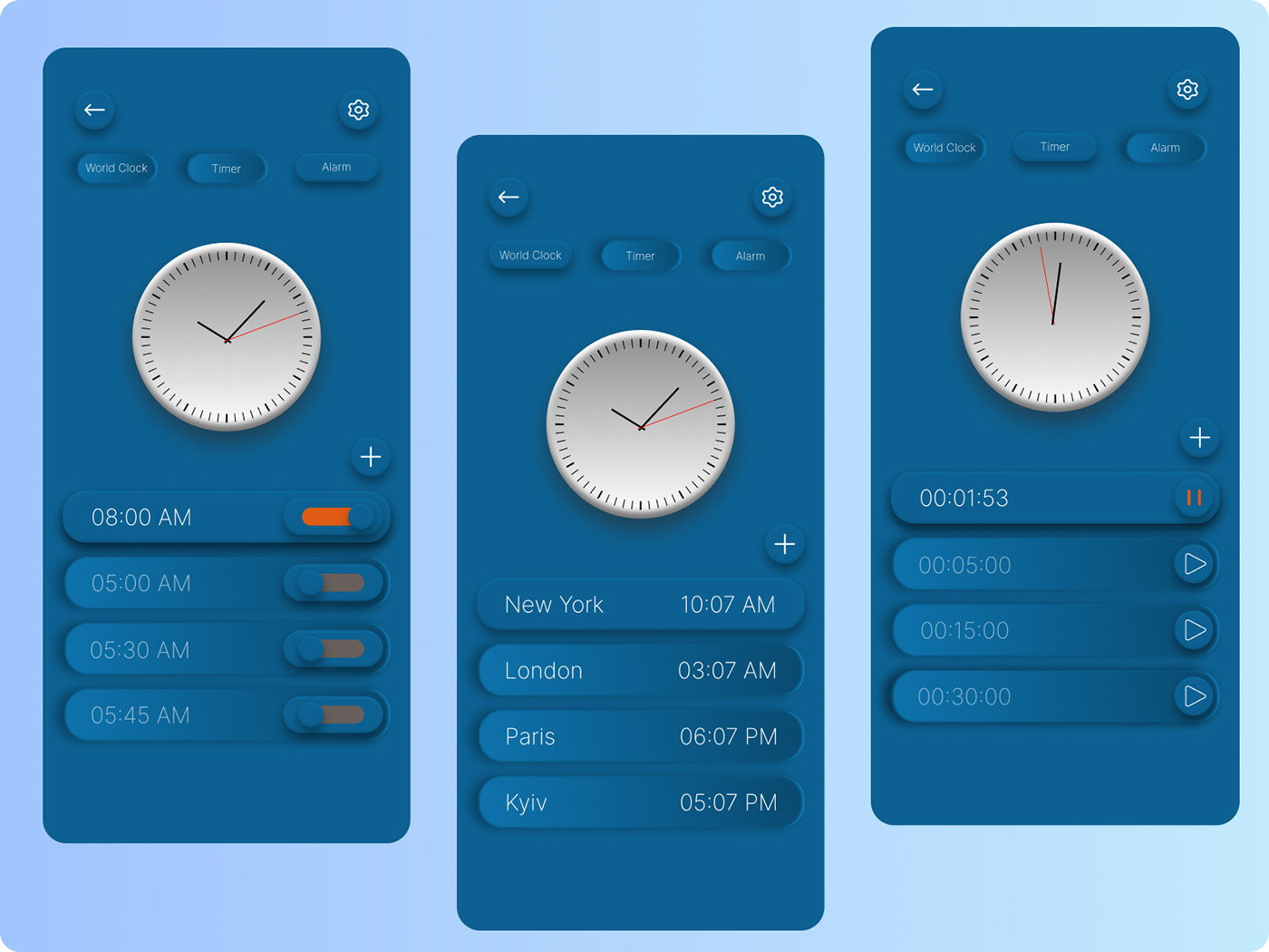 Alarm clock app design blue clock Figma Minimalism UI UI/UX ux