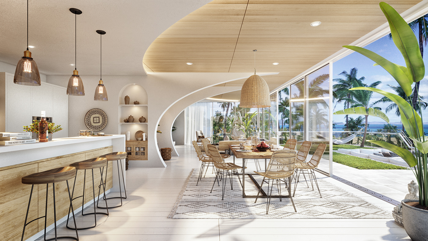 Tailand Render CGI interior design  design corona renderer Villa palms Koh Samui