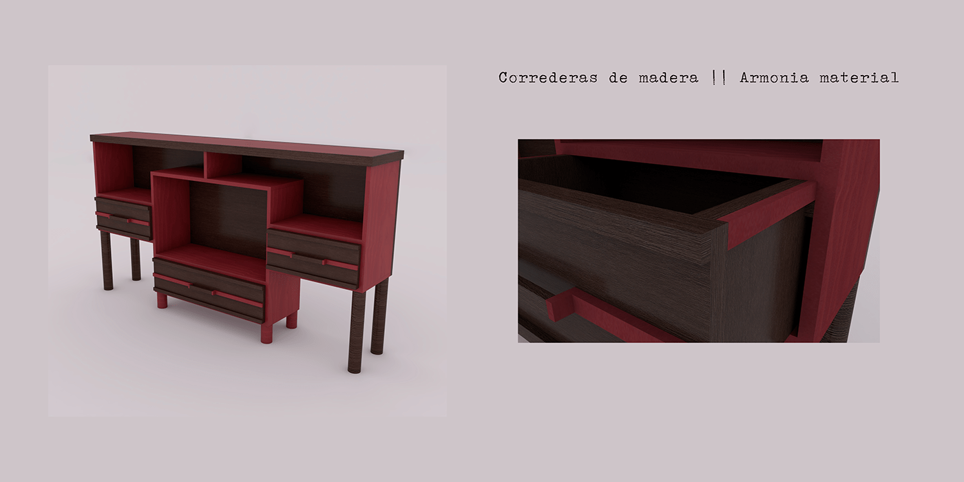 3D credenza furniture HOUSE DESIGN industrial design  muebles Render SketchUP vray wood