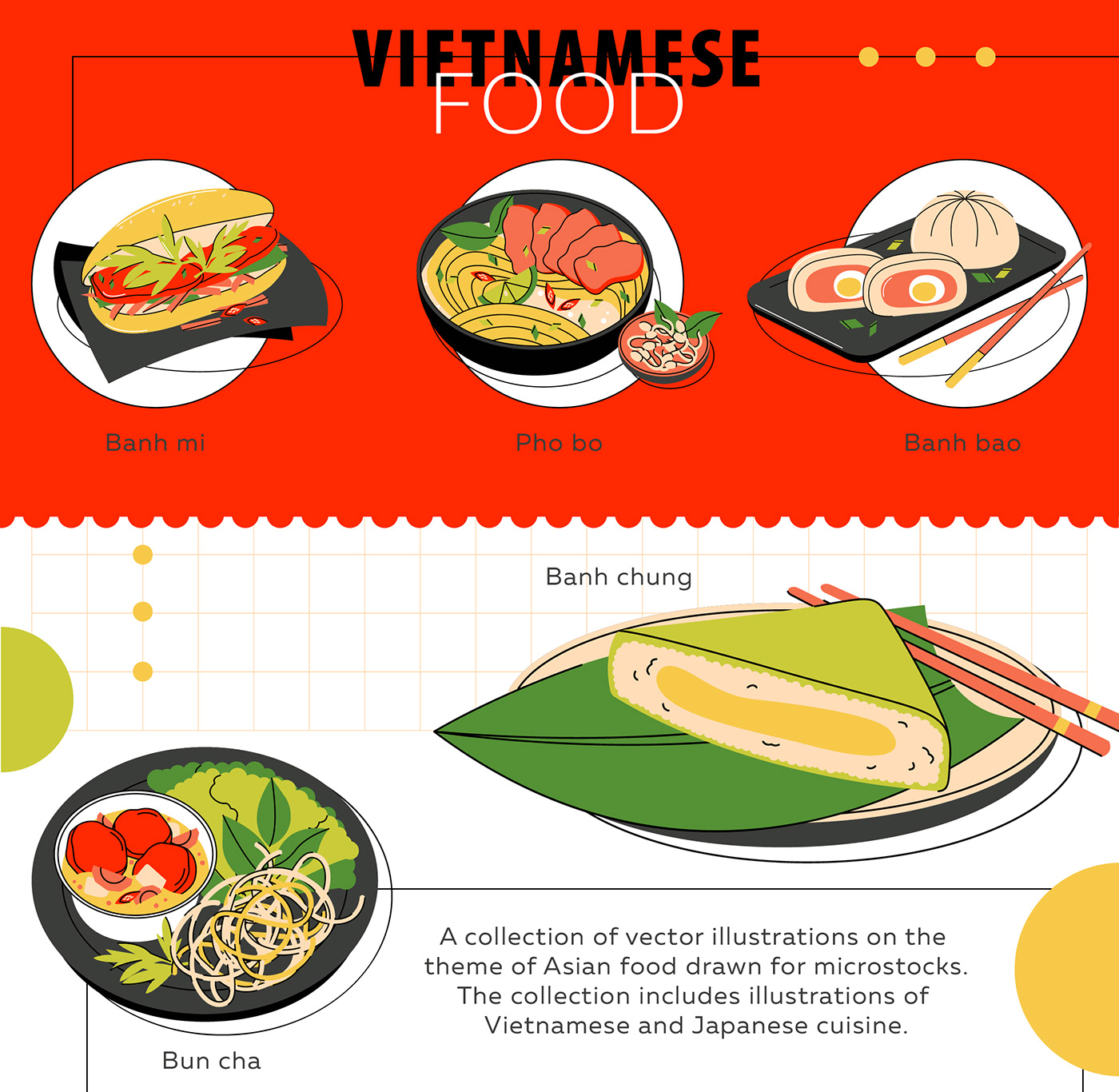 ILLUSTRATION  Asian Food vector japan vietnam Sushi Food  flat adobe illustrator eat