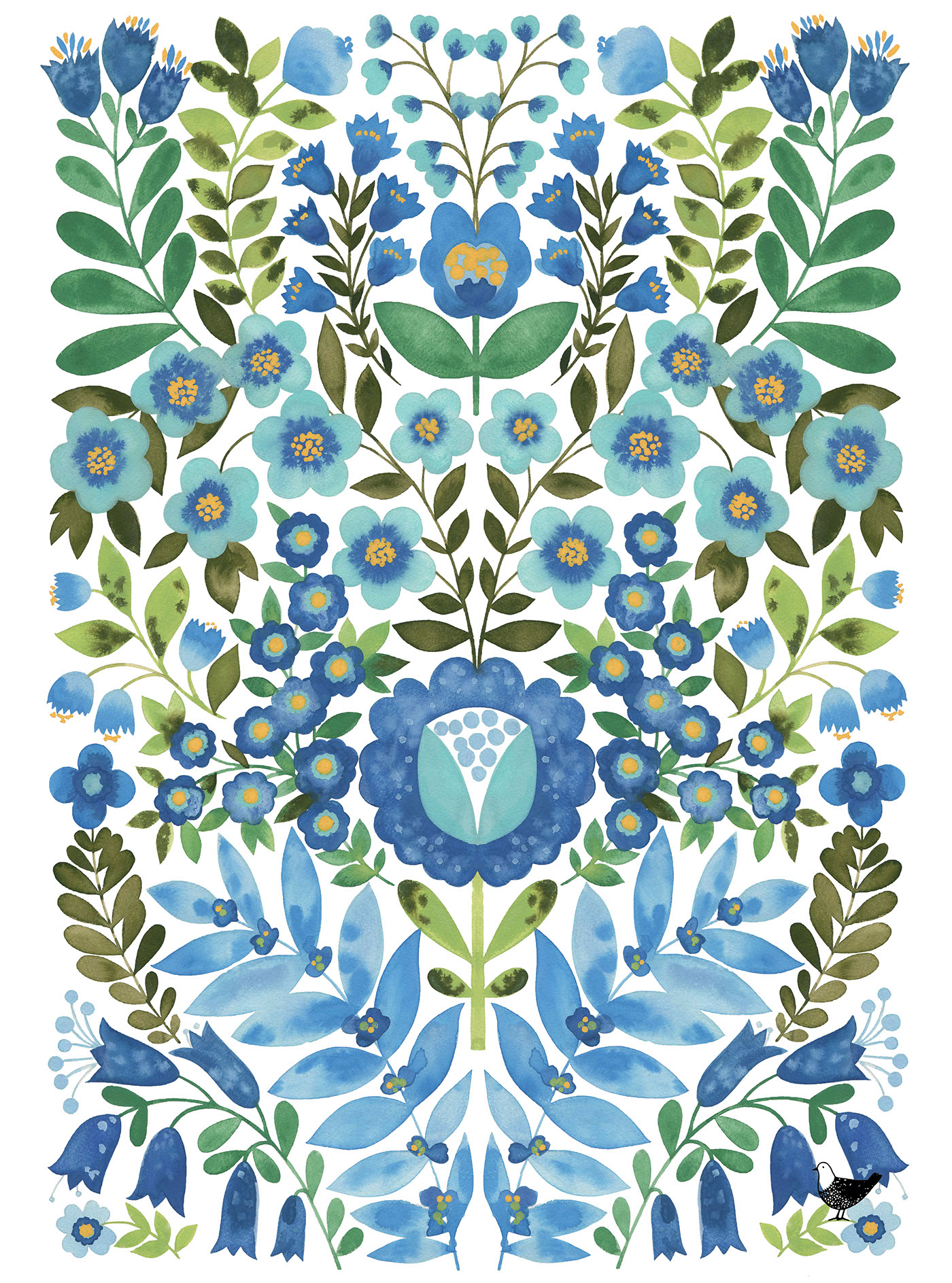textile gouache folk floral pattern teatowel design hand painted design