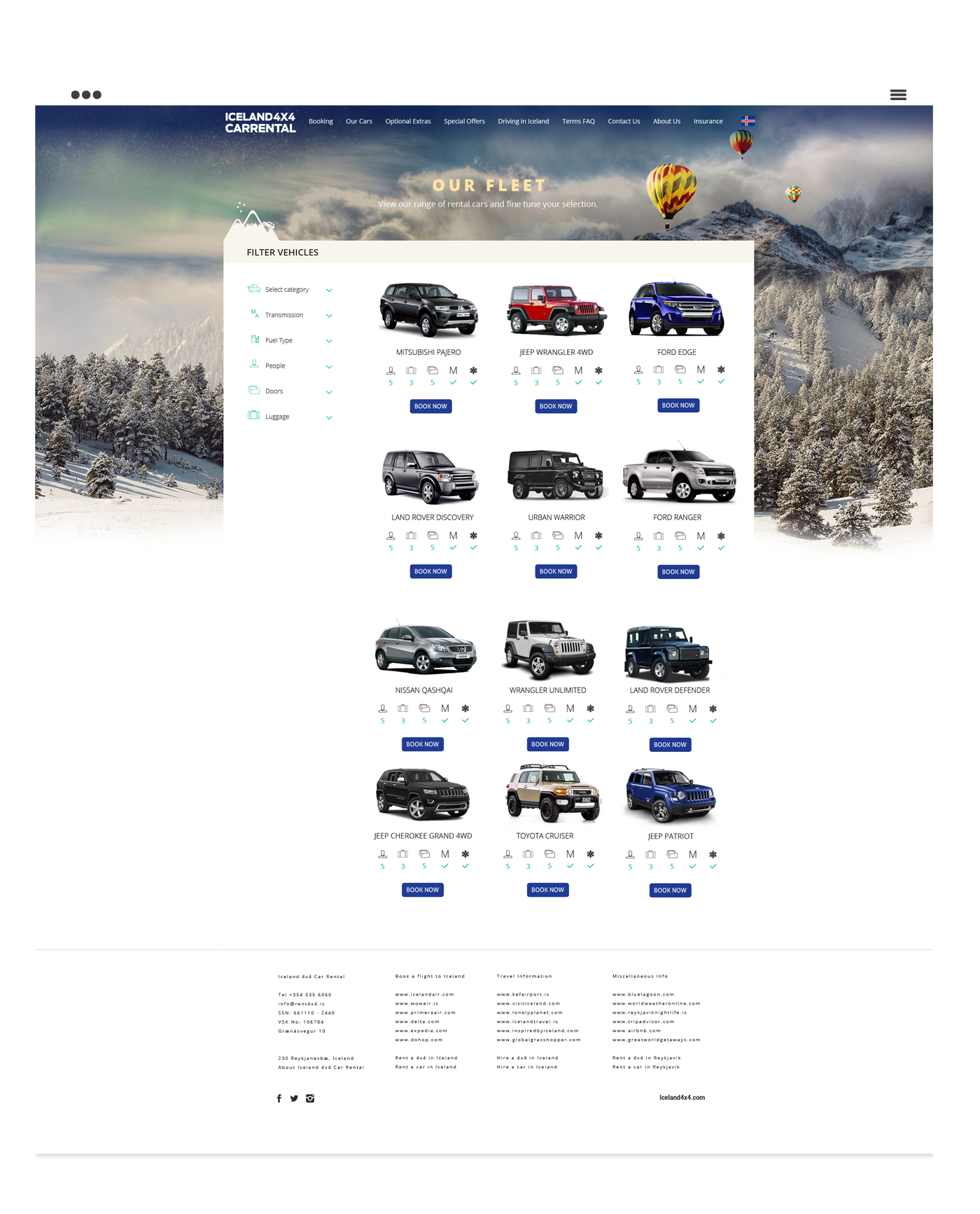car rental Ecommerce Booking book iceland trip 4x4 jeep