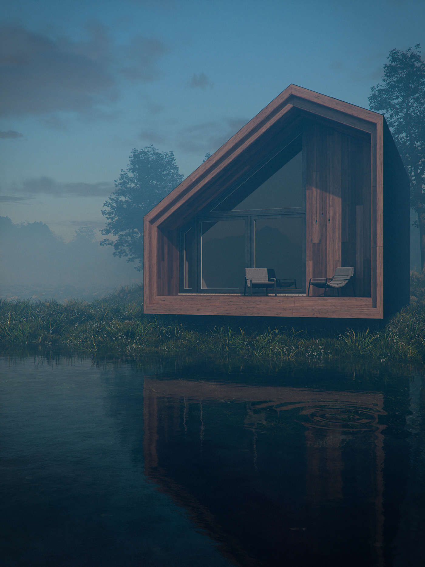 3d render archviz CGI enviroment art fog FStorm lake Landscape Render sunset
