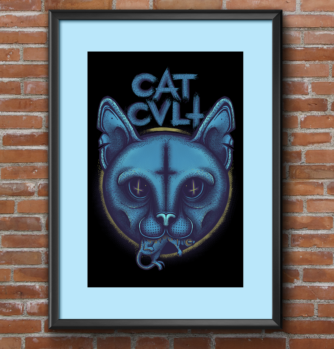 Cat metal cult print sketch colours ILLUSTRATION 