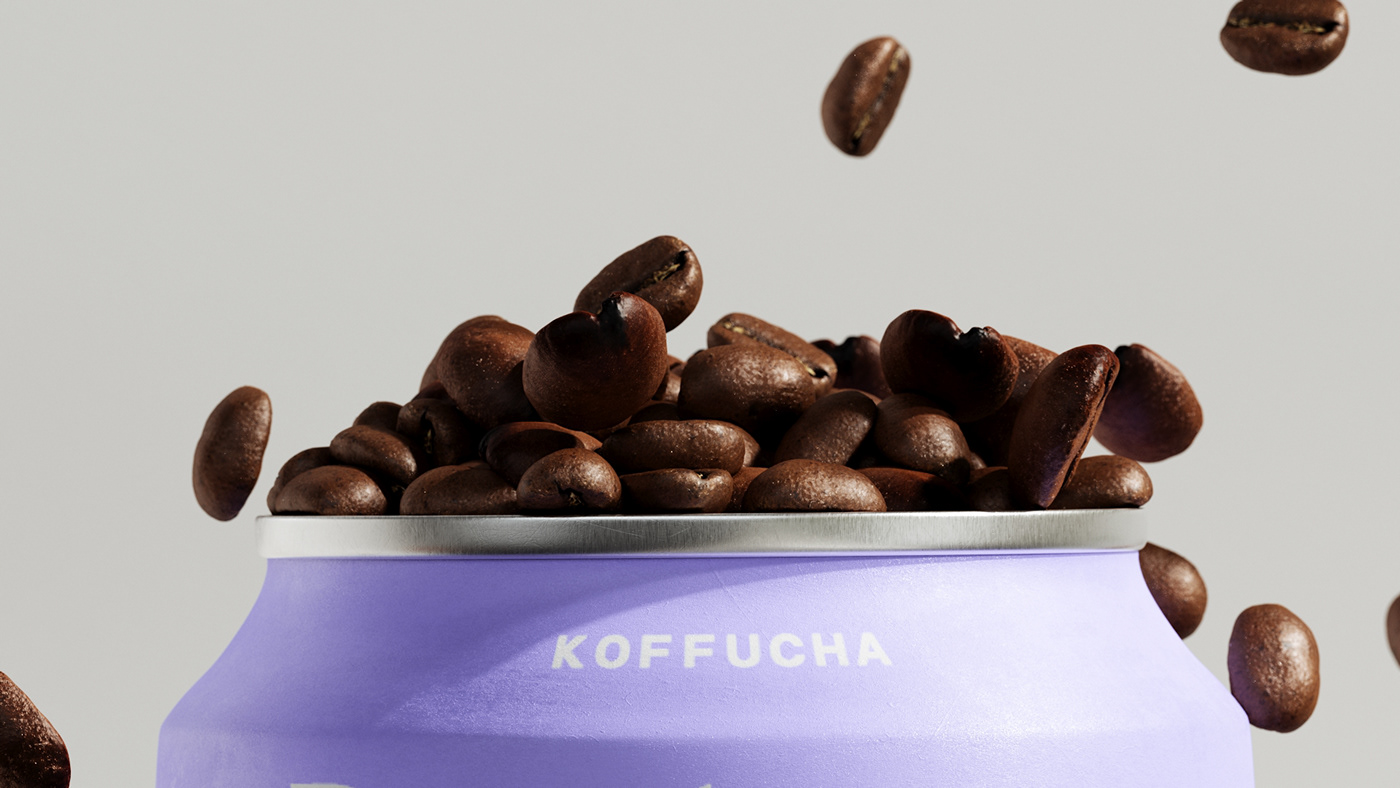 3D branding  Coffee kombucha Packaging art direction  can ILLUSTRATION  koffucha logo