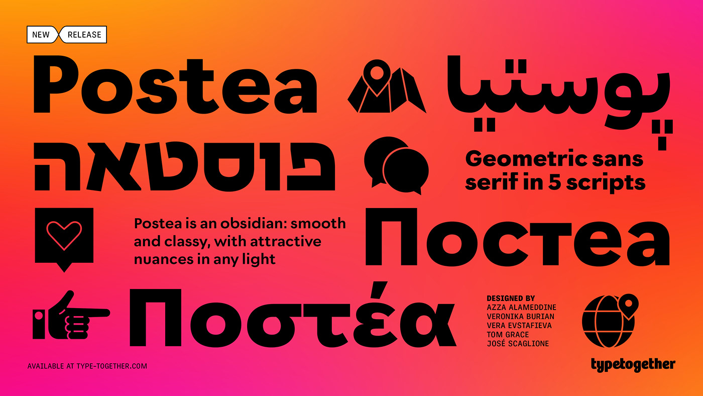 typeface design font Cyrillic greek Latin hebrew multiscript typetogether geometric sans Typeface