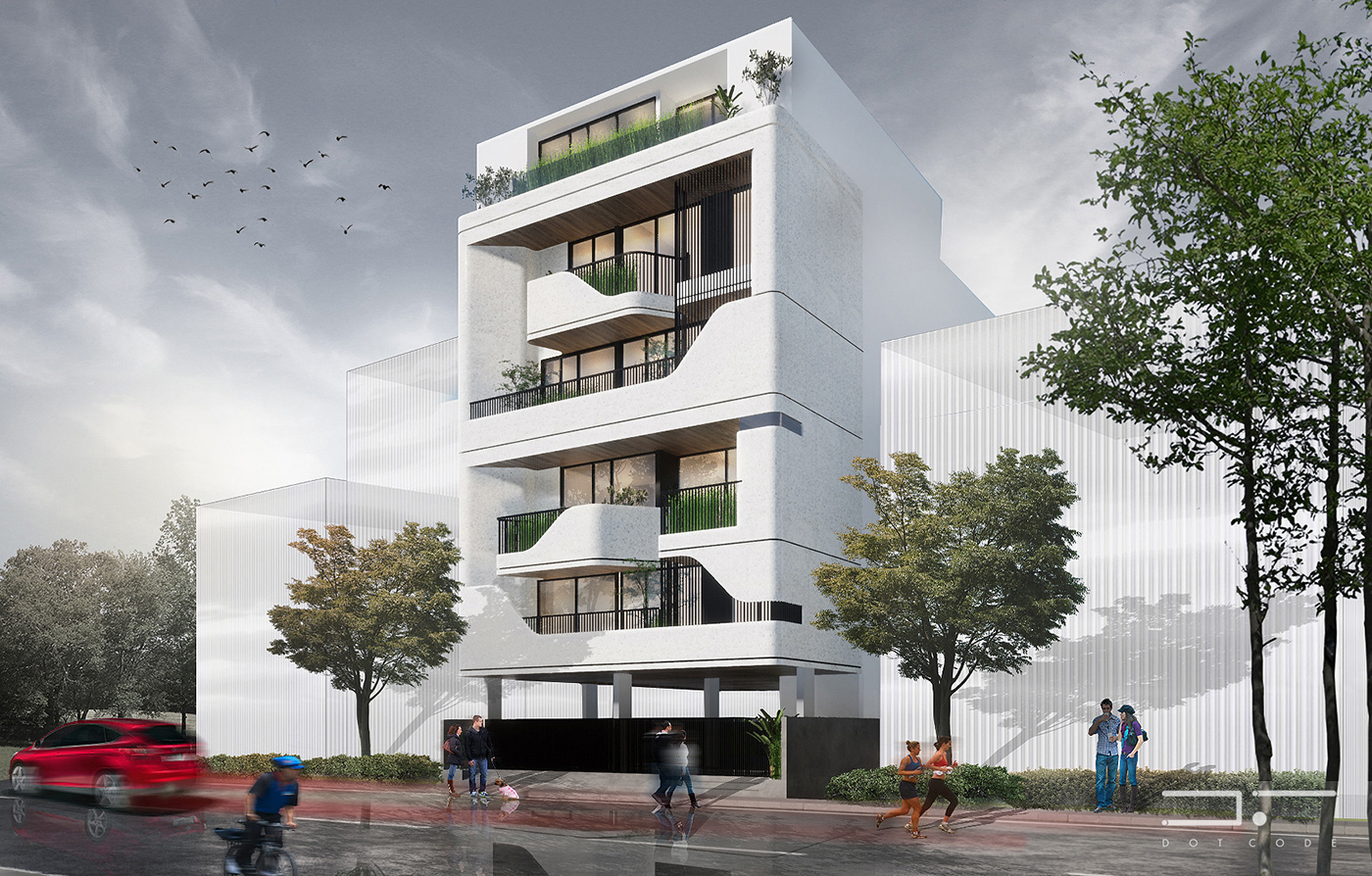 apartement architecture Elevation facade fluid India modern Render tectonicarchitecture visualization