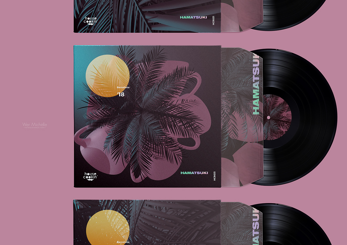 hamatsuki graphic design  art direction  House music Palm Trees vinyl design barcelona 3D cinema4d arnold