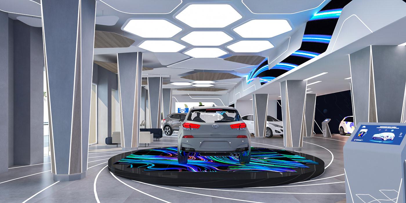 car showroom Digital Art  Hyundai interactive installation Kenetic showroom showroomdesign TouchDesigner
