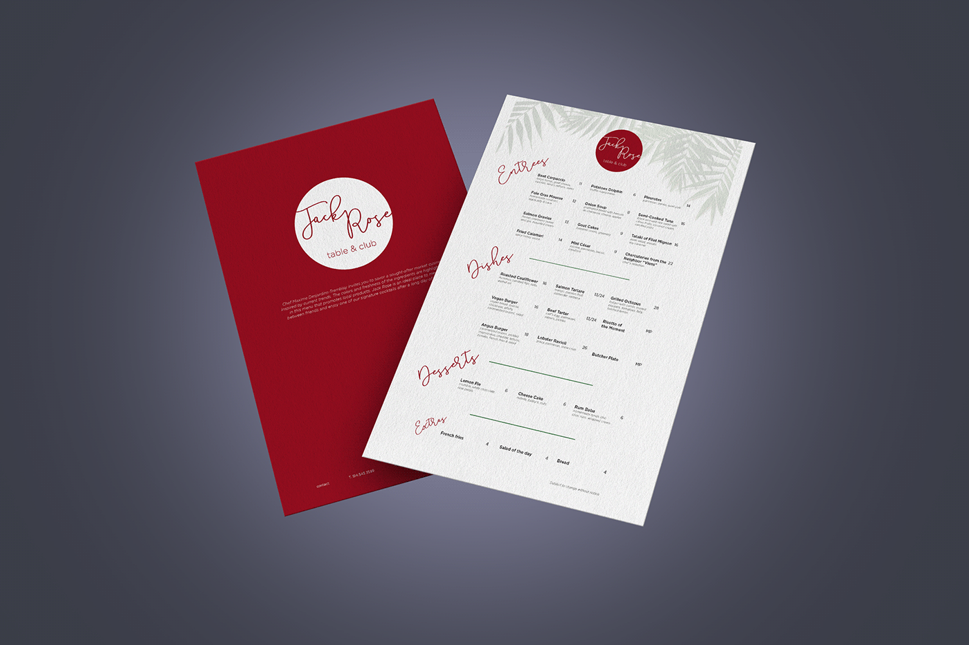 menu print restaurant Stationery