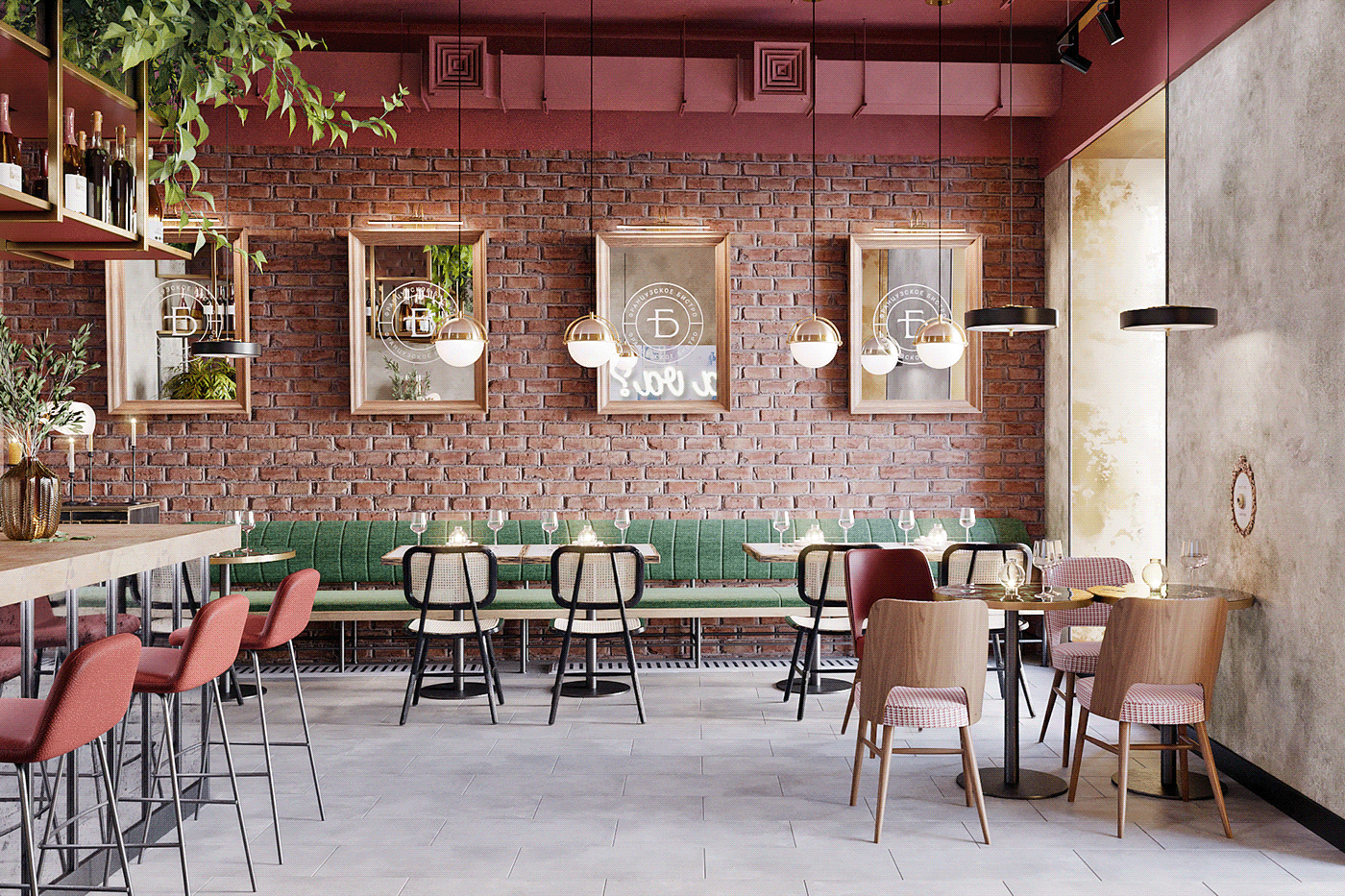 bar bistro brick cafe design france HORECA Interior restaurant wine