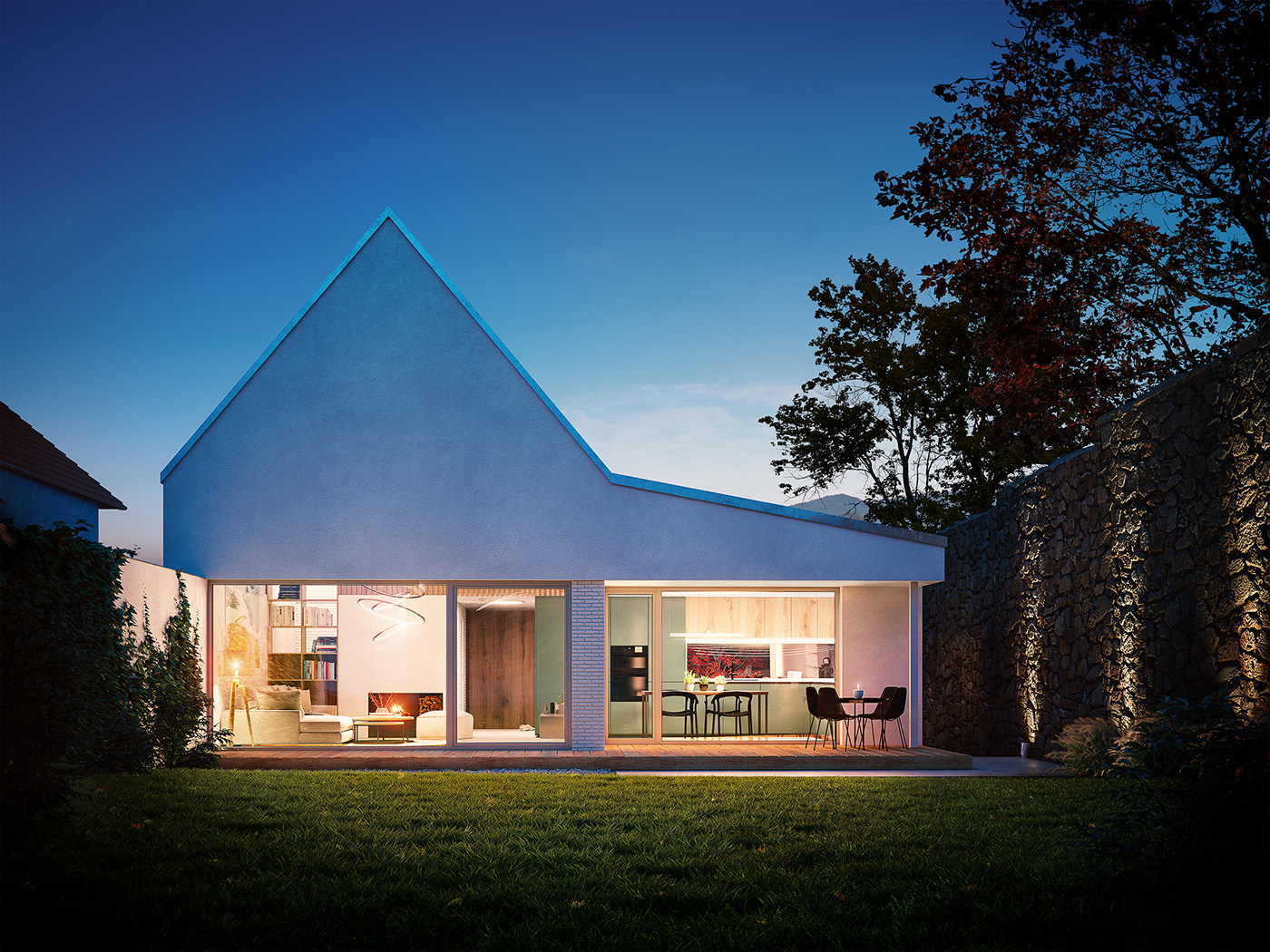 archviz CGI rendering family house house garden visualization exterior visualization Interior DUSK
