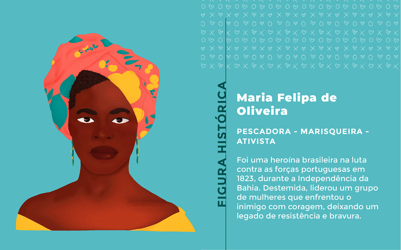 An illustrated portrait of Maria Felipa a brazilian heroe from Bahia.
