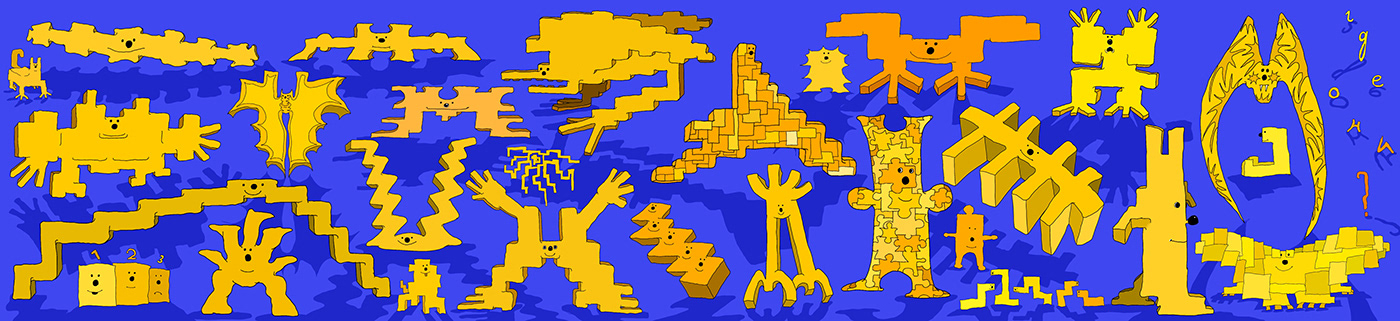 art Digital Art  pro create ILLUSTRATION  yellow and blue yellow blue creatures puzzle