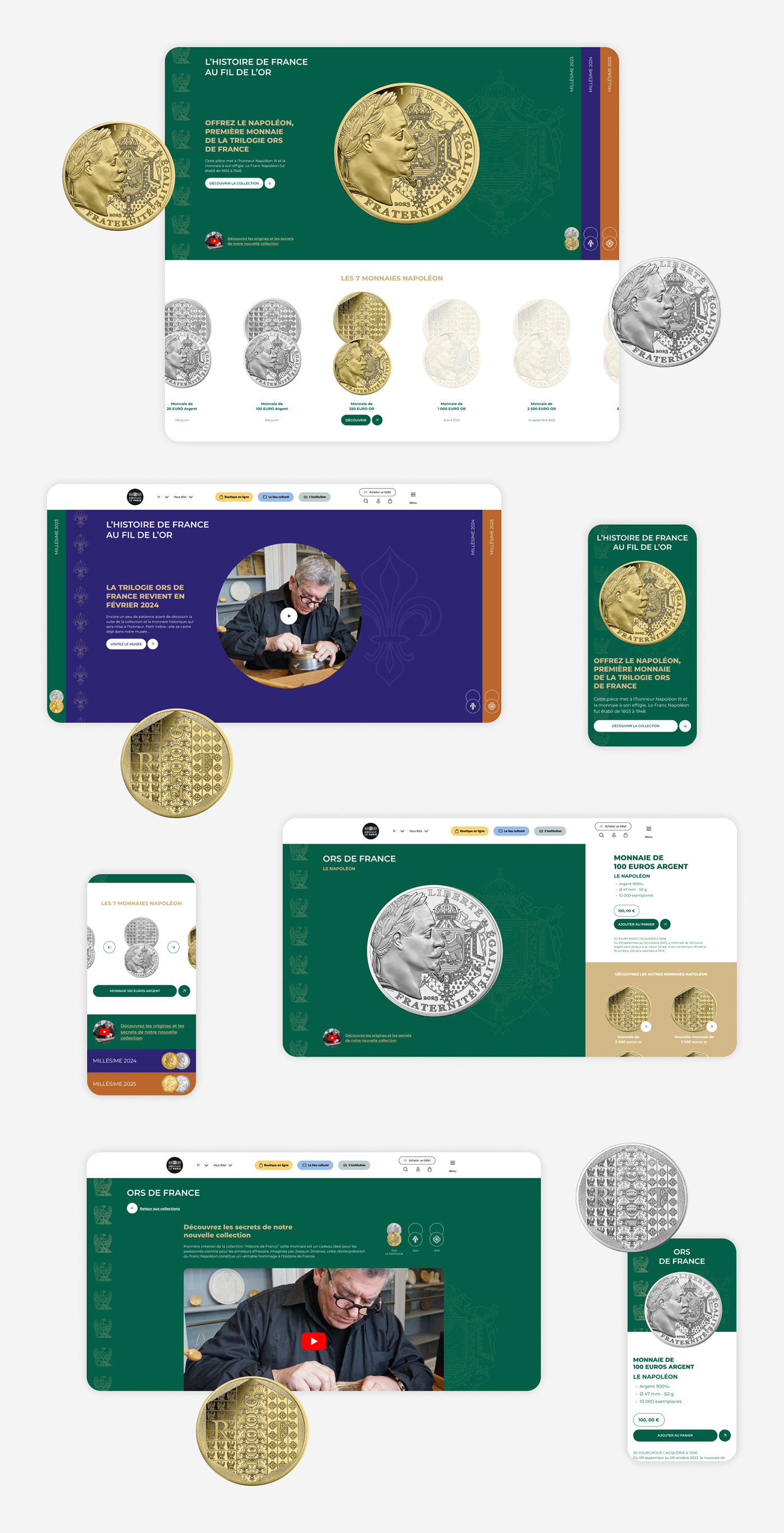 Collection Ors de France de la Monnaie de Paris - Maquettes du site desktop et mobile