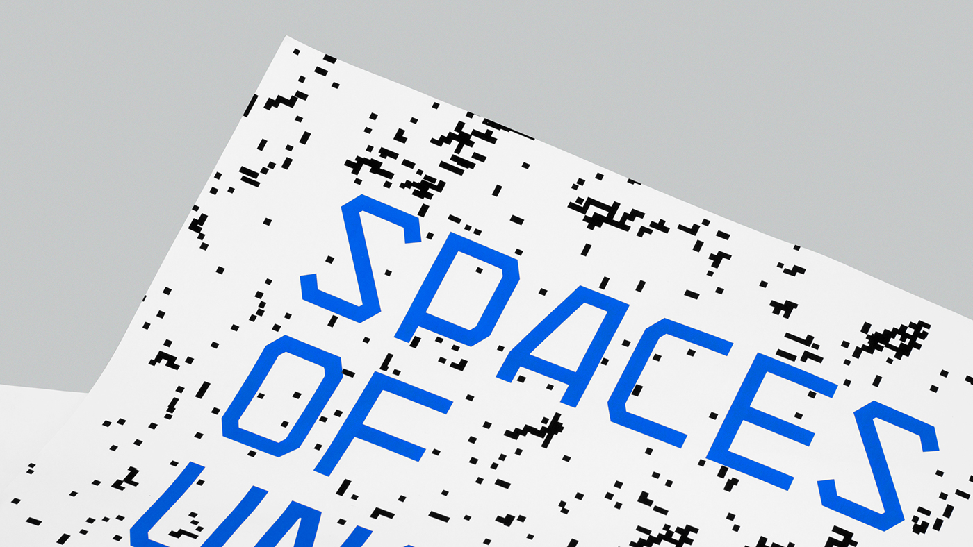 spaces of uncertainty spaces Exhibition  blue Ursin pixel lakosi peltan monospace screenprint poster