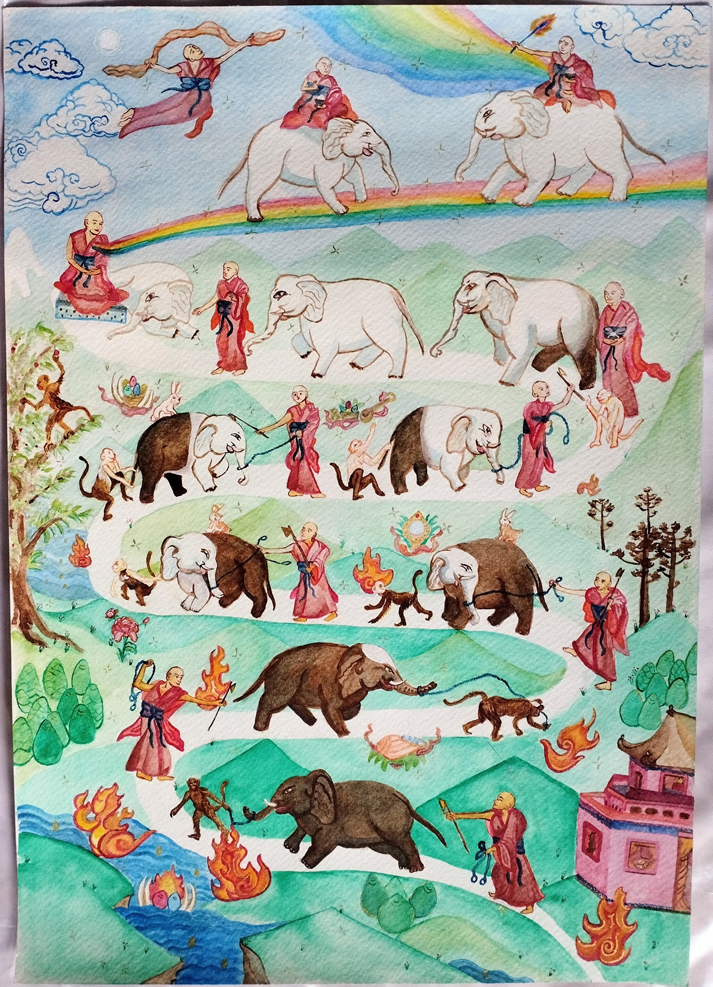 pintura tradicional thangka Tibetan buddhism meditation mindfulness mental health watercolor aquarela Ilustração