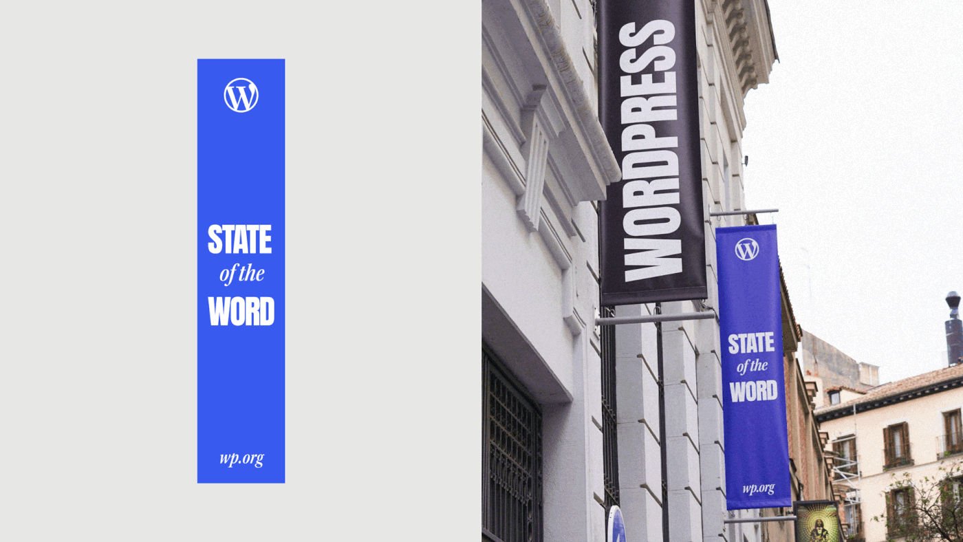 wordpress Event Design Event print Billboards banners livestream video madrid State of the Word