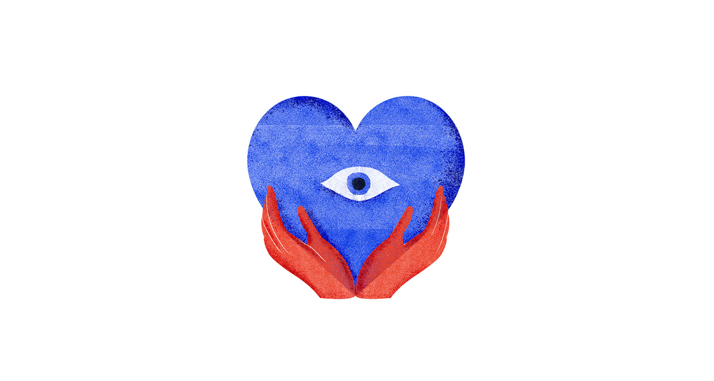mexico ilustration heart hands editorial human fire blue red