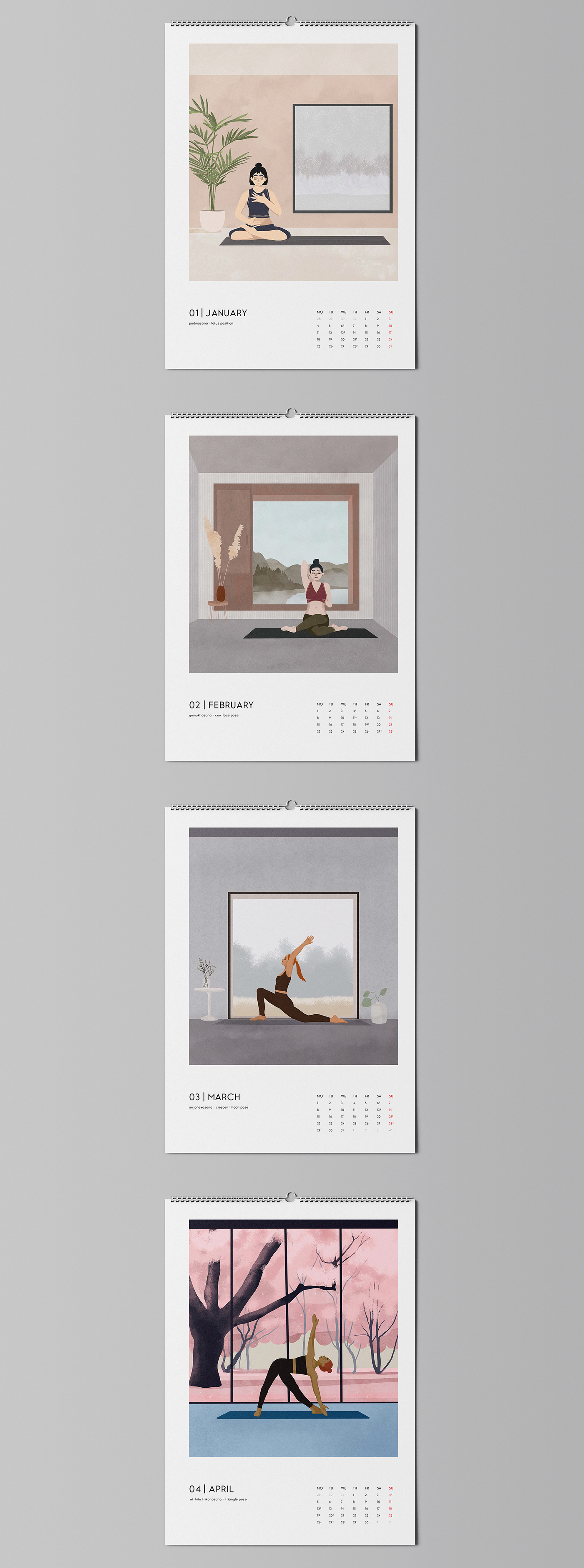 calendar 2021 digital illustration graphic design  Illustrator InDesign photoshop poster print Procreate Yoga