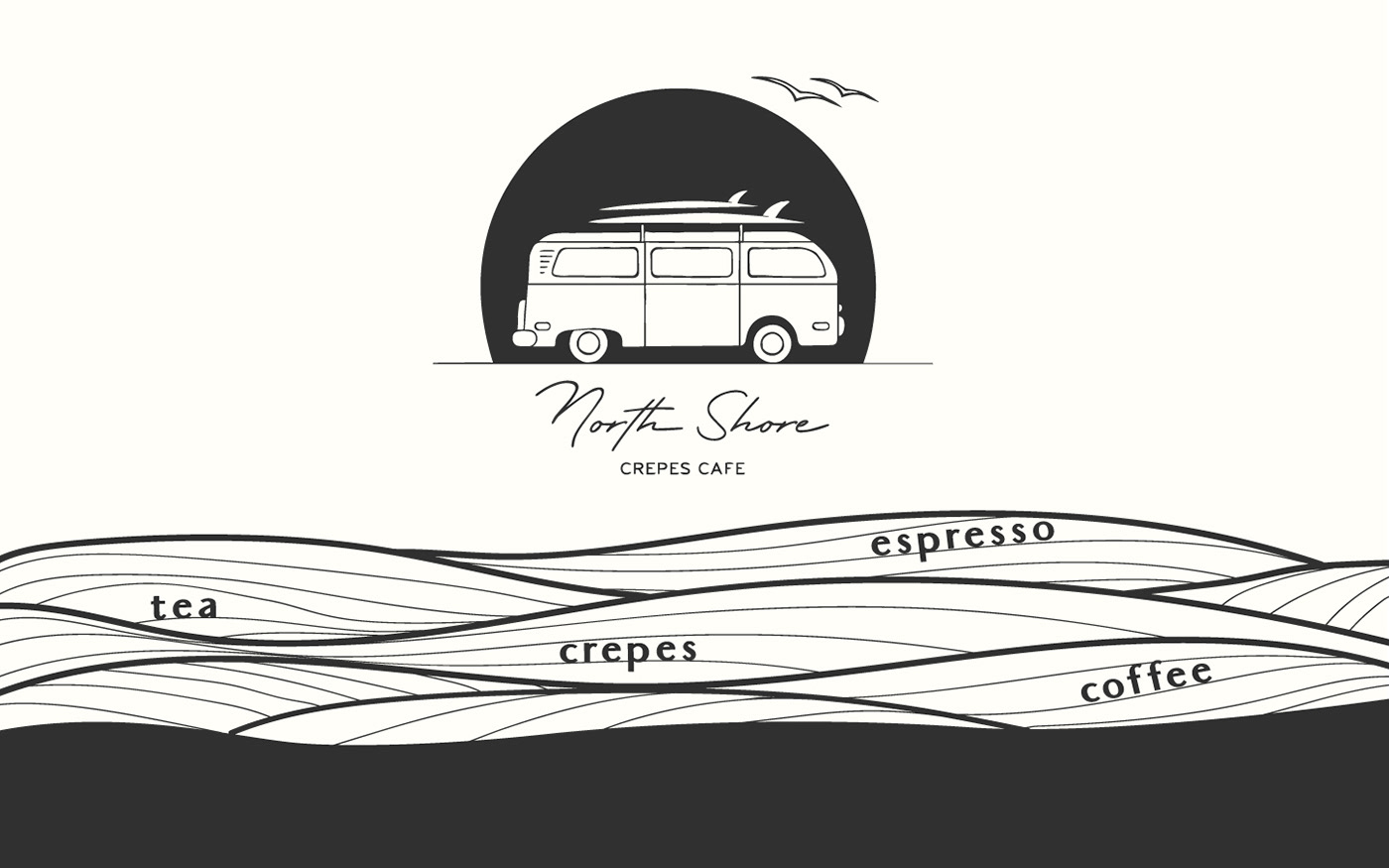 aloha Coffee CREPES design environmental graphics graphic design  HAWAII menu typography   wood