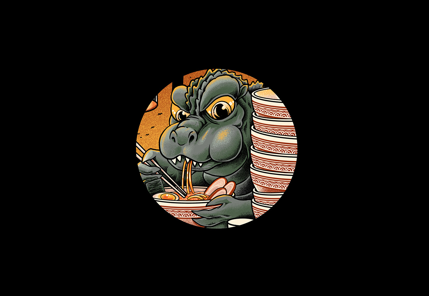 godzilla monster polkadothero skull ramen Food  japan japanese anime tshirtdesign